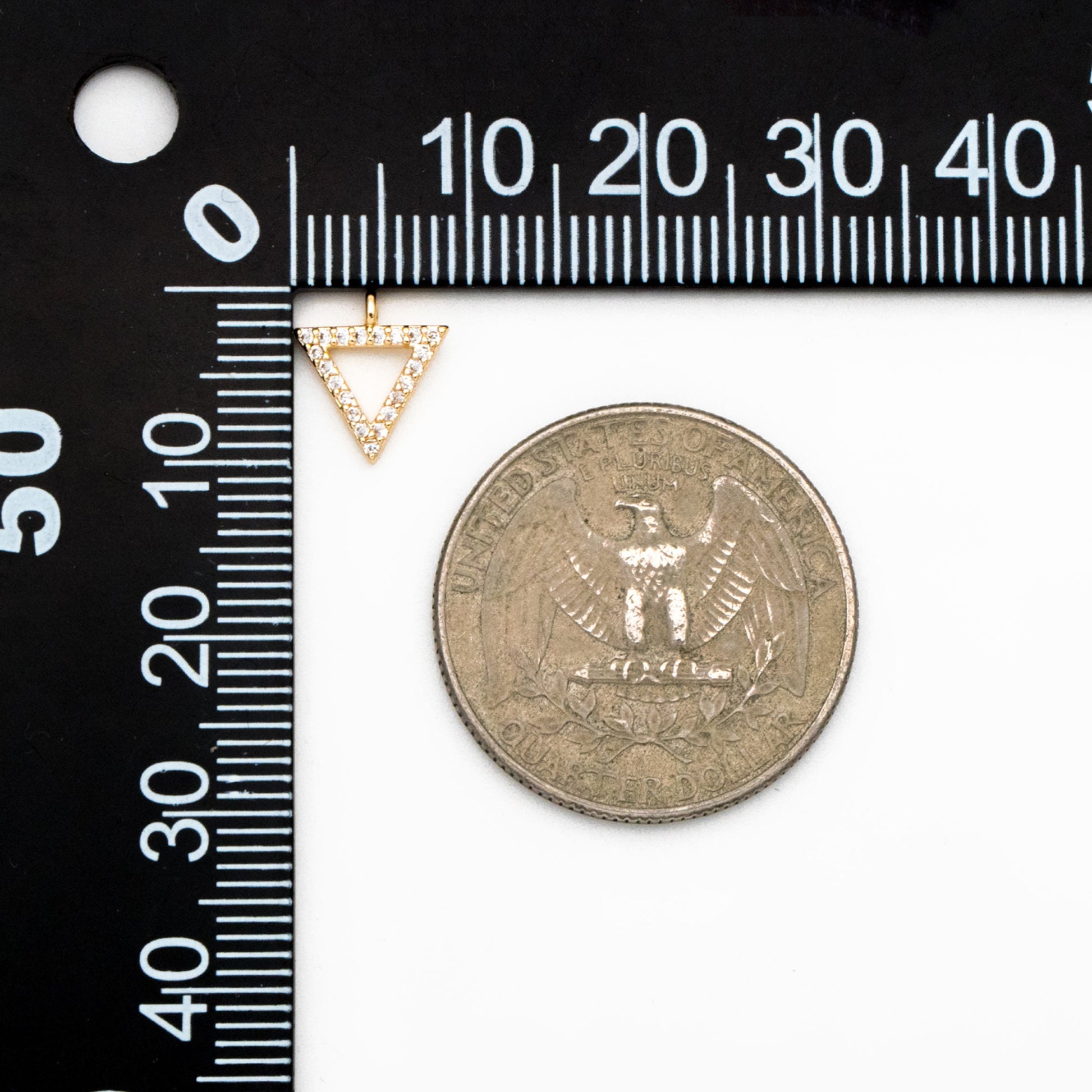 4pcs Micro Pave Gold Triangle Charms 10mm, Cubic Zirconia Pave Geometric Pendants, Real Gold plated Brass, Lead Nickel Free (GB-376-B)