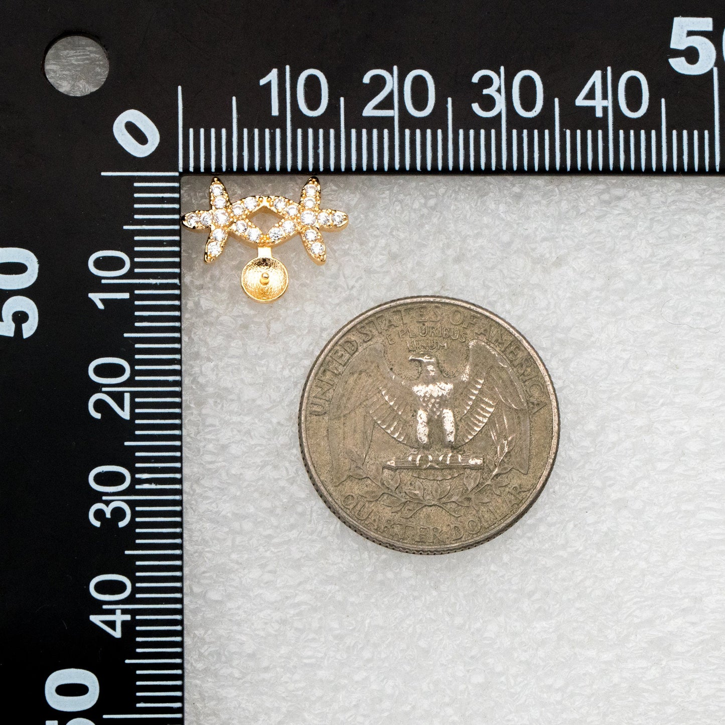 4pcs Gold CZ Pave Flower Earring, Star Earring, Pearl Peg Earring Mounts,Half Drilled Pearl Post Earring Settings (#GB-4276)