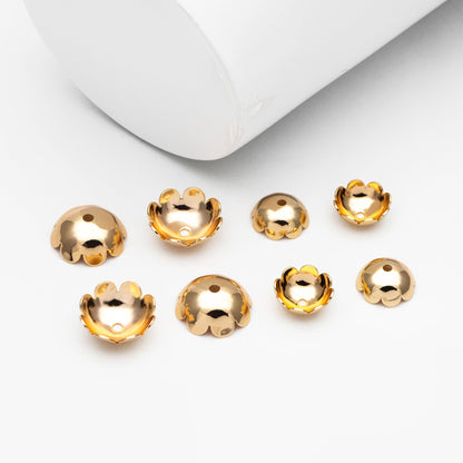 20pcs Gold/ Silver Tone Floral Bead Caps 7.5/ 10mm, Real Gold/ Rhodium plated Brass, Lead Nickel Free (GB-056)