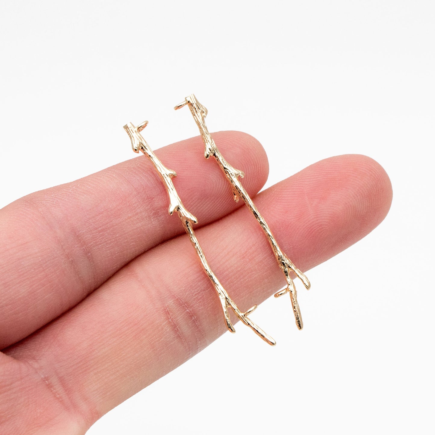 10pcs Gold plated Brass Branch Connectors with Two Loops, 44mm Long, Lead Nickel Free (GB-3622-E)