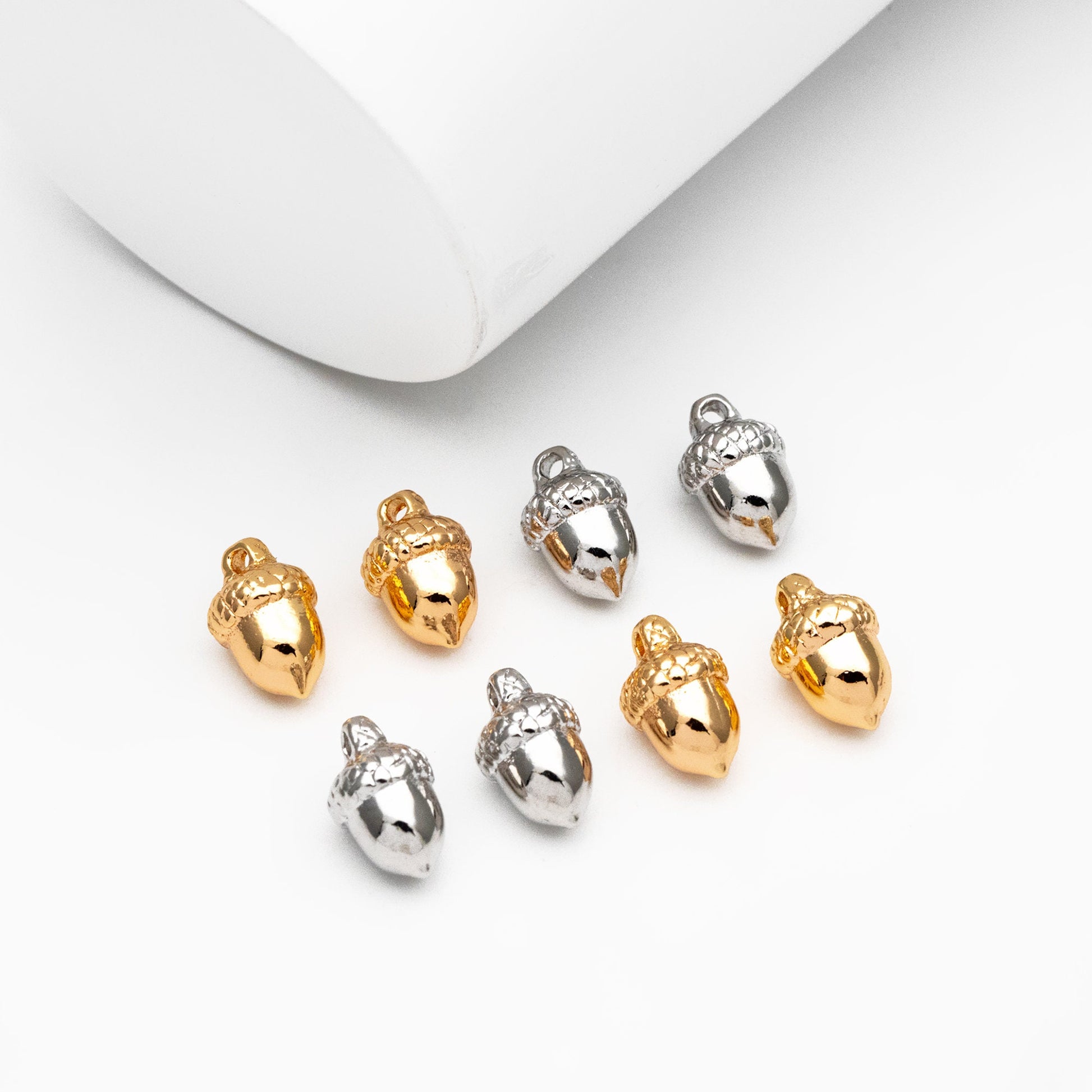 10pcs Mini Gold/ Rhodium plated Brass Acorn Charms 9x6mm, Lead Nickel Free (GB-4589-B)