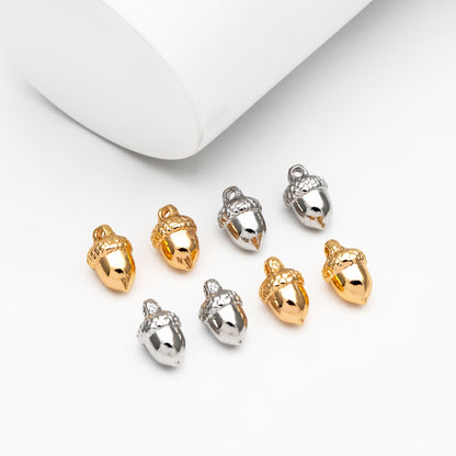 10pcs Mini Gold/ Rhodium plated Brass Acorn Charms 9x6mm, Lead Nickel Free (GB-4589-B)