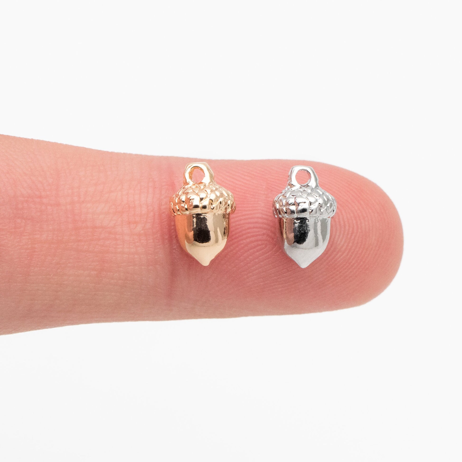 10pcs Mini Gold/ Rhodium plated Brass Acorn Charms 9x6mm, Lead Nickel Free (GB-4589-B)
