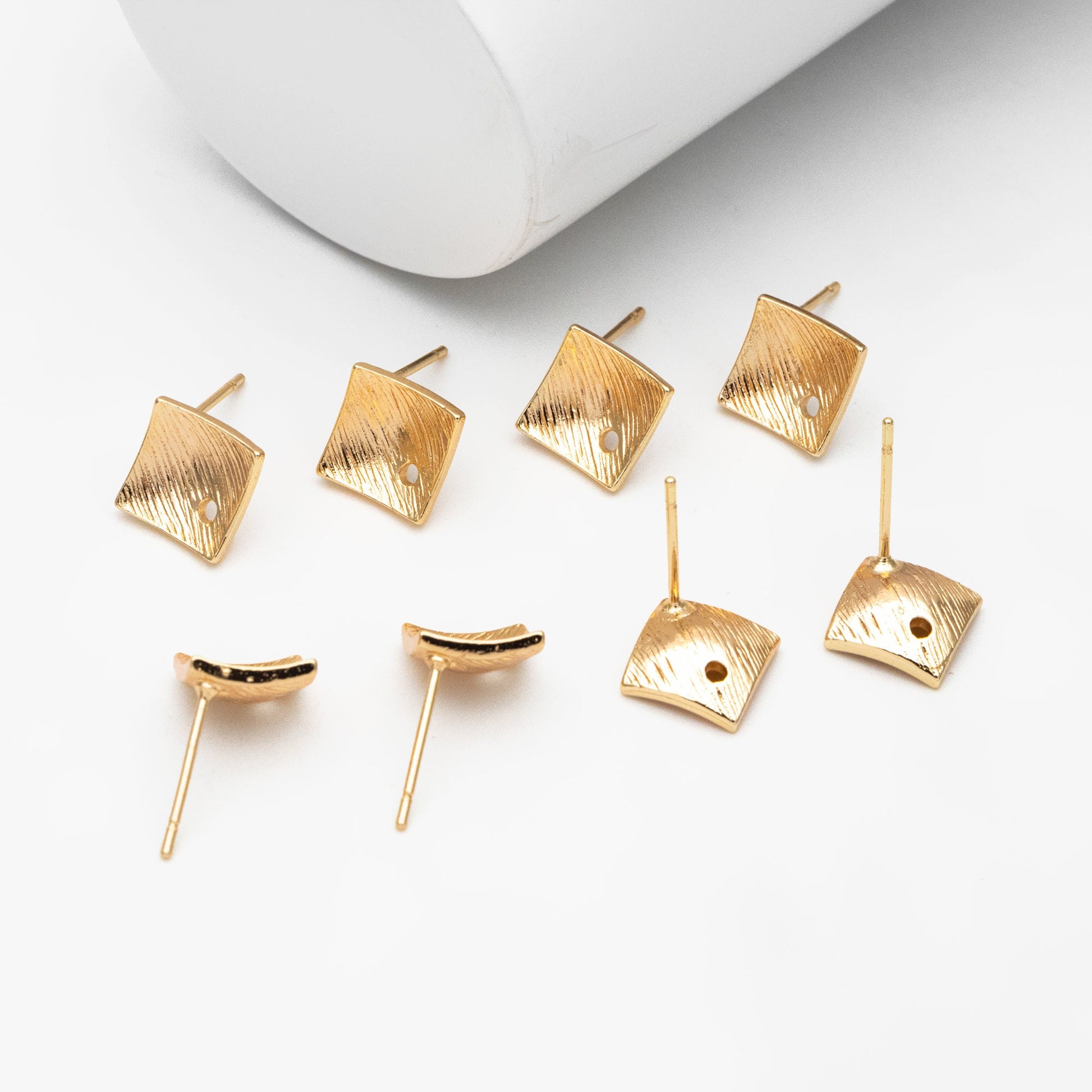 10pcs Square Earring Posts with Loop/ Hole, Real Gold Plated Brass Ear Stud, Lead Nickel Free (GB-071)