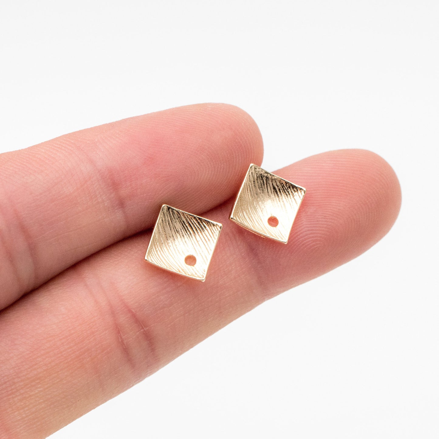 10pcs Square Earring Posts with Loop/ Hole, Real Gold Plated Brass Ear Stud, Lead Nickel Free (GB-071)