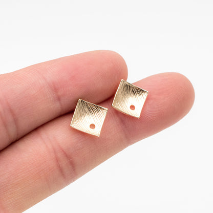 10pcs Square Earring Posts with Loop/ Hole, Real Gold Plated Brass Ear Stud, Lead Nickel Free (GB-071)