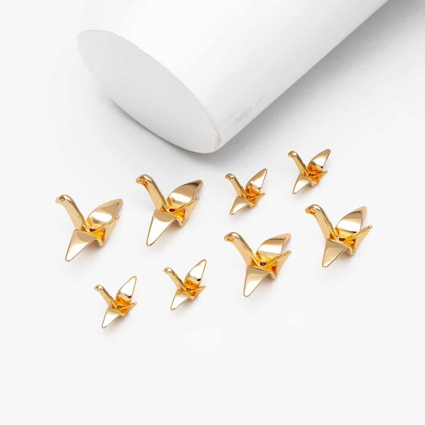 10pcs Origami Paper Crane Charms, Real Gold plated Brass Bird Beads 14/24mm, with A Hole Drilled Through (GB-072)