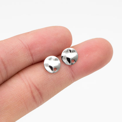 10pcs Gold Round Hammered Disc Ear Posts 8/ 10mm, 18K Gold plated Brass, Geometric Stud Earring Components (GB-1060)