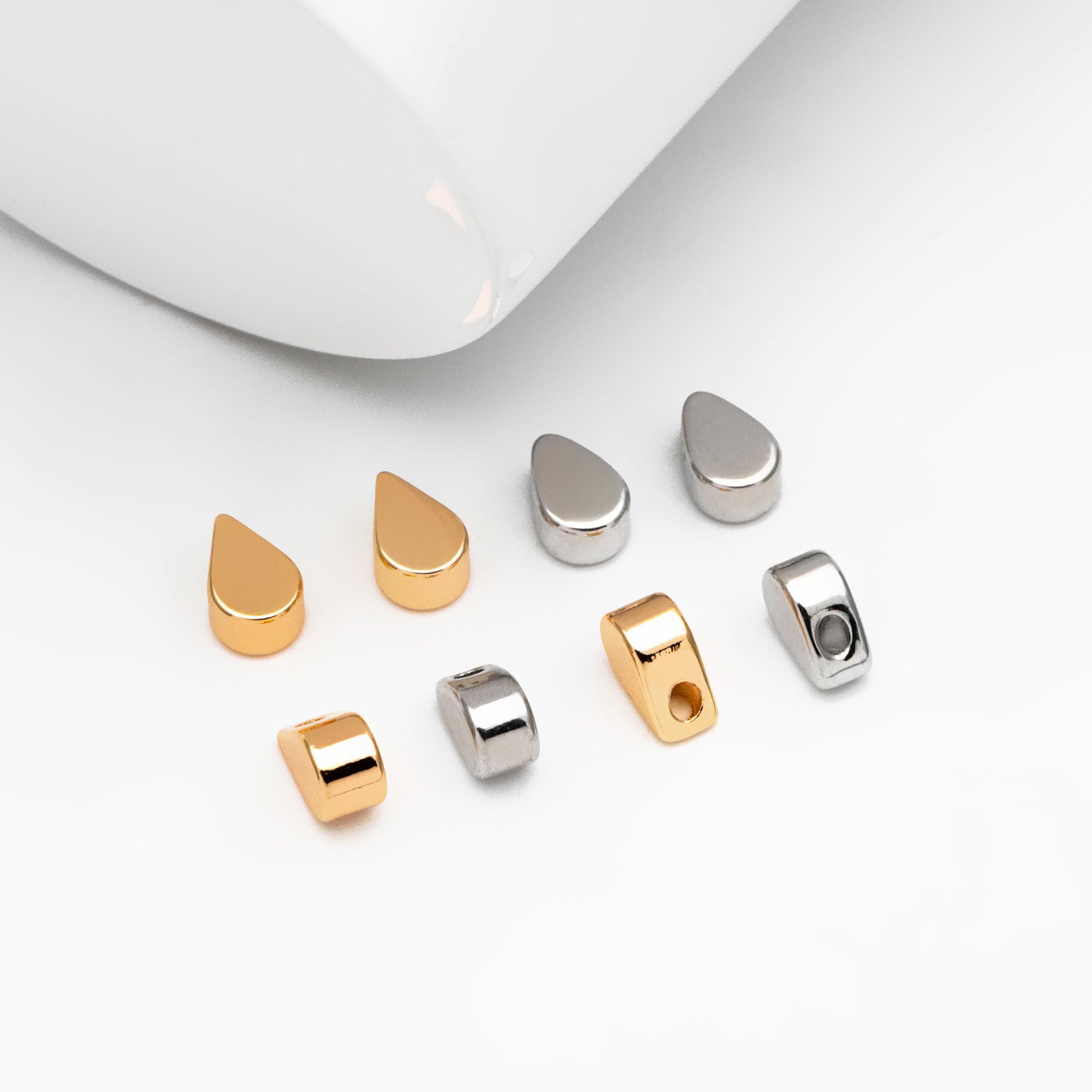 10pcs Mini Gold/ Silver/ Rose Gold Teardrop Charms 6mm, Gold/ Rhodium plated Brass Leaf Beads (GB-088)