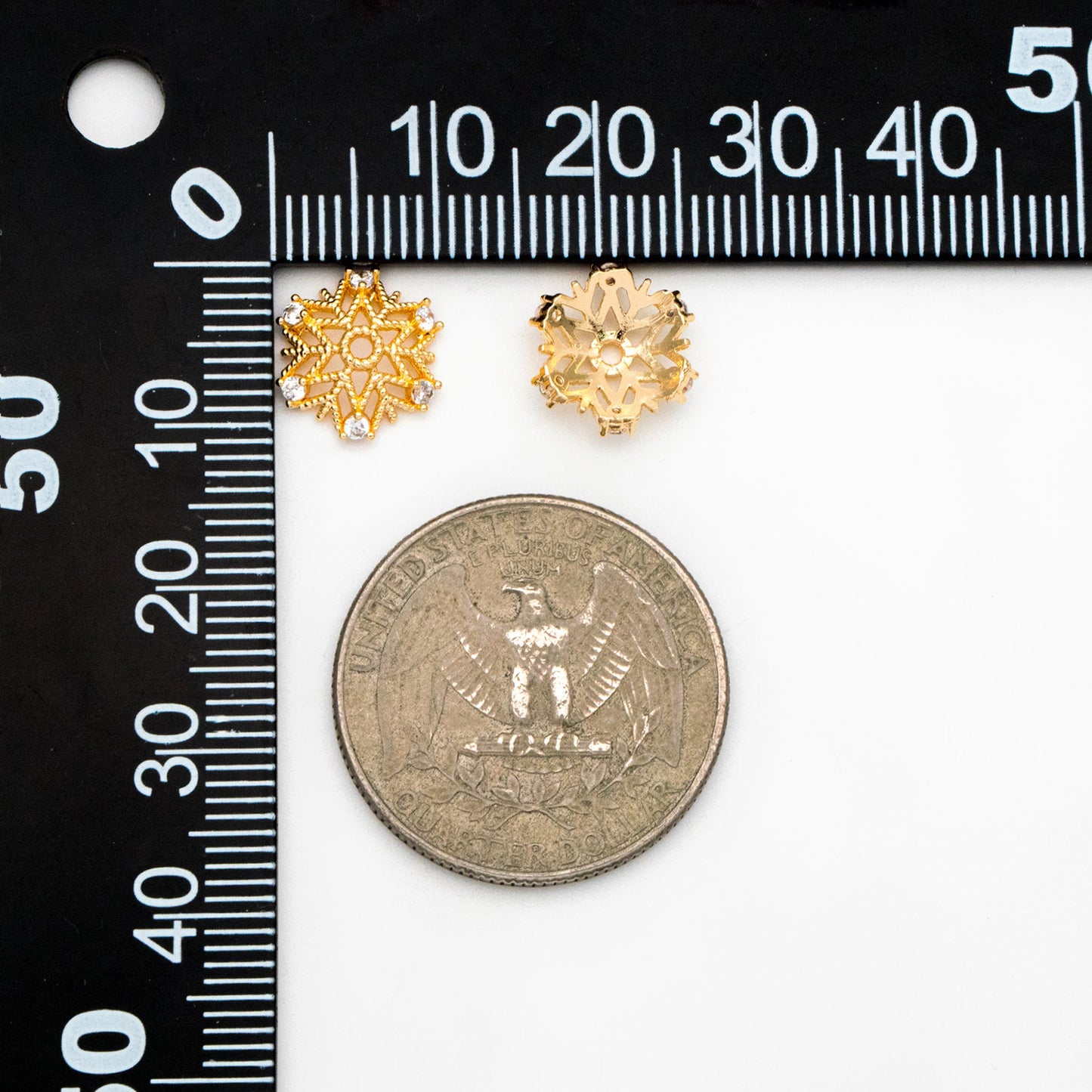 10pcs Gold Micro CZ Pave Bead Caps 11mm , Gold plated Brass Flower Cap Ends, Lead Nickel Free (GB-091)