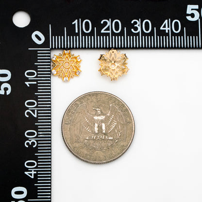 10pcs Gold Micro CZ Pave Bead Caps 11mm , Gold plated Brass Flower Cap Ends, Lead Nickel Free (GB-091)