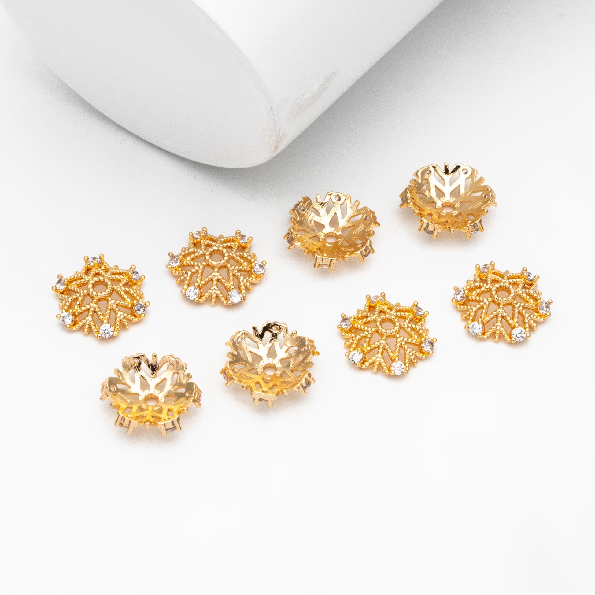 10pcs Gold Micro CZ Pave Bead Caps 11mm , Gold plated Brass Flower Cap Ends, Lead Nickel Free (GB-091)