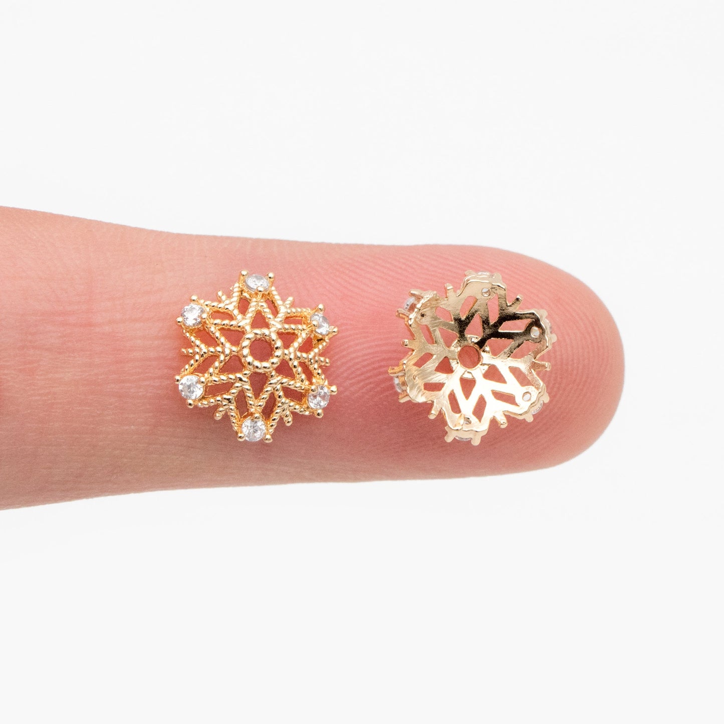 10pcs Gold Micro CZ Pave Bead Caps 11mm , Gold plated Brass Flower Cap Ends, Lead Nickel Free (GB-091)