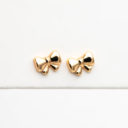 10pcs Tiny Bowknot Stud Earrings: 18K Gold Plated Brass (GB-4257)