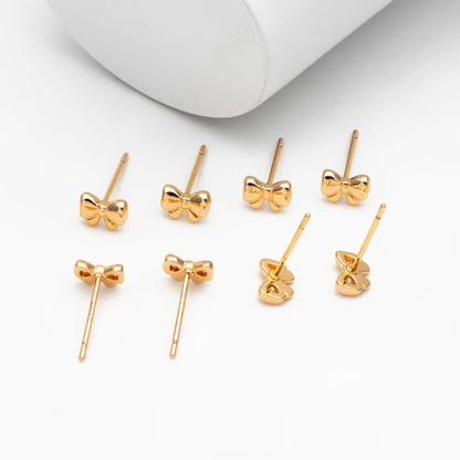 10pcs Tiny Bowknot Stud Earrings: 18K Gold Plated Brass (GB-4257)
