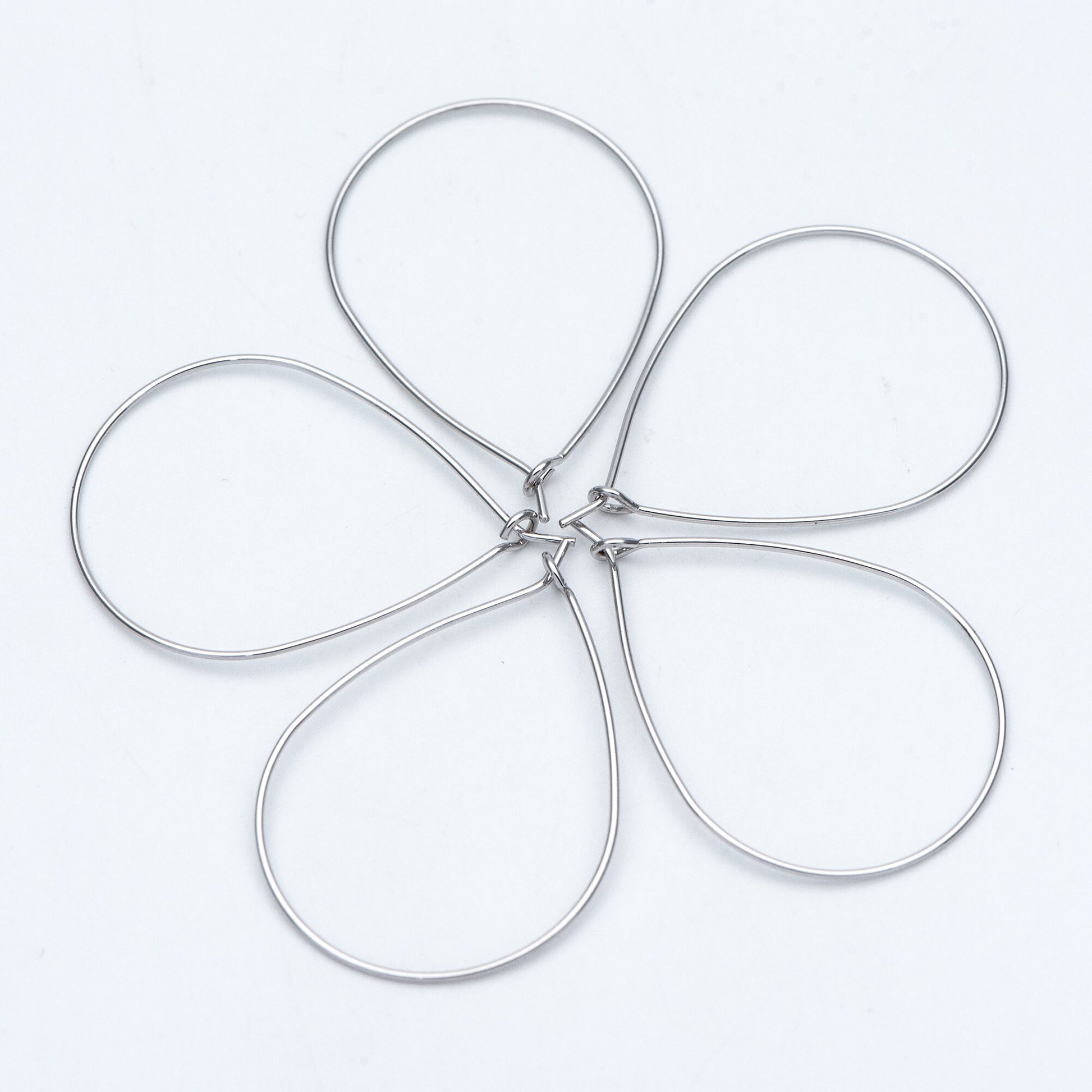 10pcs Gold/ Silver Tone Teardrop Earring Hoops, 38x26mm Geometric Ear Wire Charm Pendants, Threader Earring Components (GB-709)