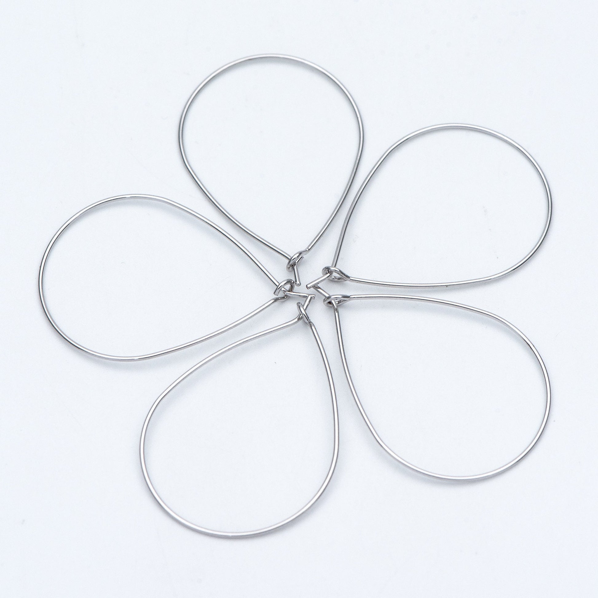 10pcs Gold/ Silver Tone Teardrop Earring Hoops, 38x26mm Geometric Ear Wire Charm Pendants, Threader Earring Components (GB-709)