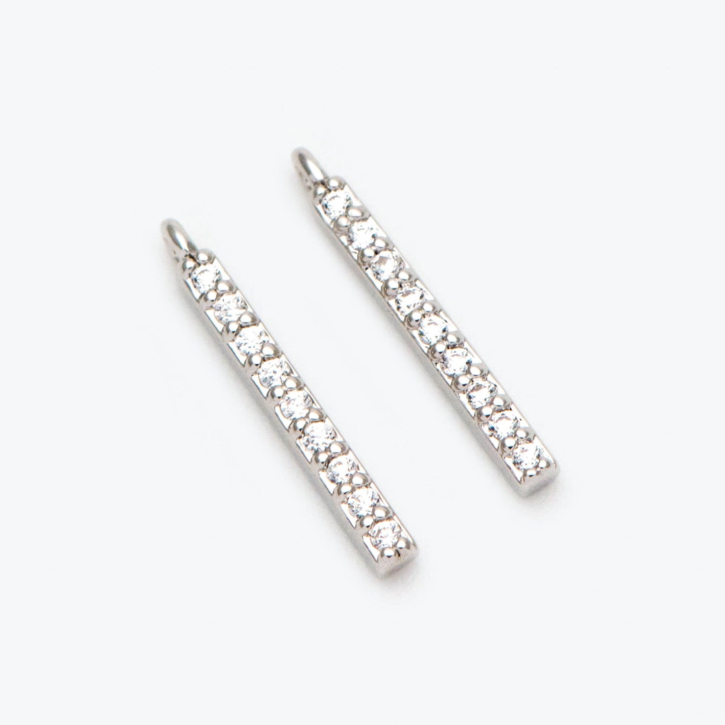 10pcs CZ Pave Gold/ Silver/ Rose Gold Bar Charms 13mm, Real Gold plated Brass, Cubic Zirconia Stick Charms (GB-996)