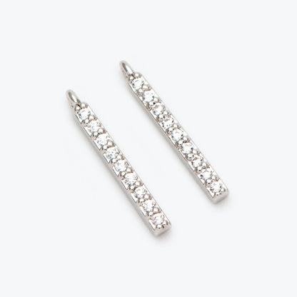 10pcs CZ Pave Gold/ Silver/ Rose Gold Bar Charms 13mm, Real Gold plated Brass, Cubic Zirconia Stick Charms (GB-996)