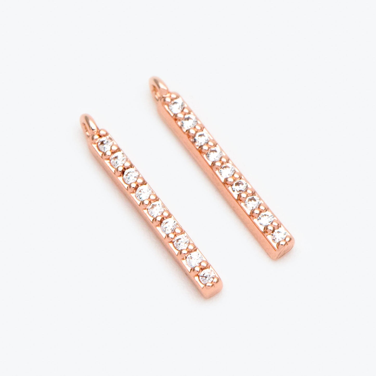 10pcs CZ Pave Gold/ Silver/ Rose Gold Bar Charms 13mm, Real Gold plated Brass, Cubic Zirconia Stick Charms (GB-996)