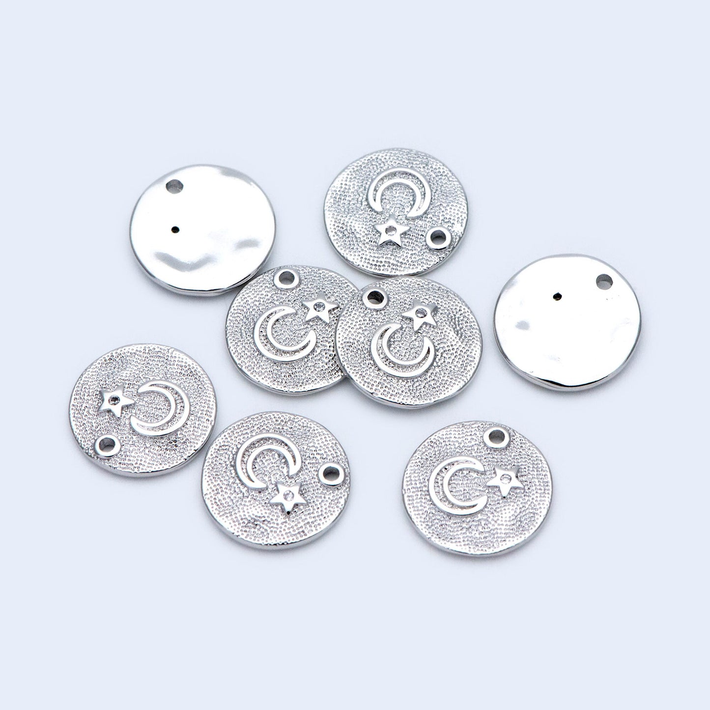 4pcs CZ Pave Gold/ Silver tone Moon Star Coin Charm 13mm, Moon Star Necklace Charm, Moon Star Jewelry (GB-2433-C)