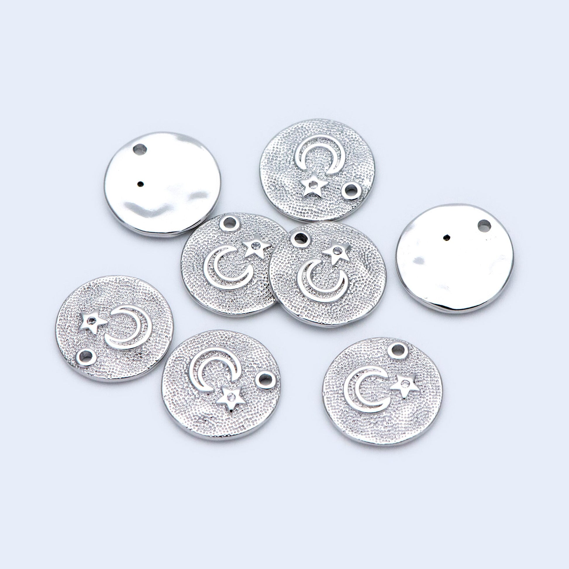 4pcs CZ Pave Gold/ Silver tone Moon Star Coin Charm 13mm, Moon Star Necklace Charm, Moon Star Jewelry (GB-2433-C)