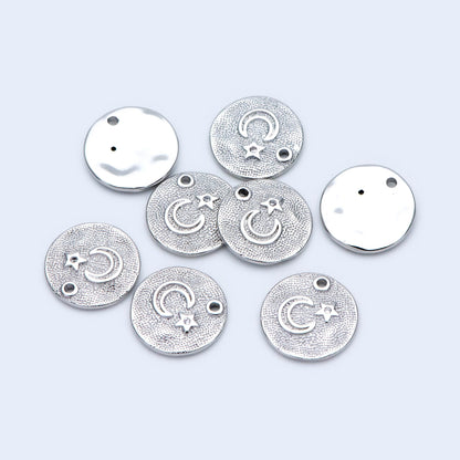 4pcs CZ Pave Gold/ Silver tone Moon Star Coin Charm 13mm, Moon Star Necklace Charm, Moon Star Jewelry (GB-2433-C)