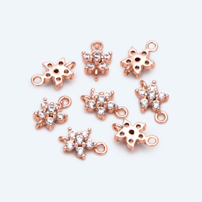10pcs CZ Pave Gold/ Silver/ Rose Gold Flower Charm Pendants 8x5mm, Real Gold/ Rhodium plated Brass, Color Not Easily Tarnish (GB-3670-A)