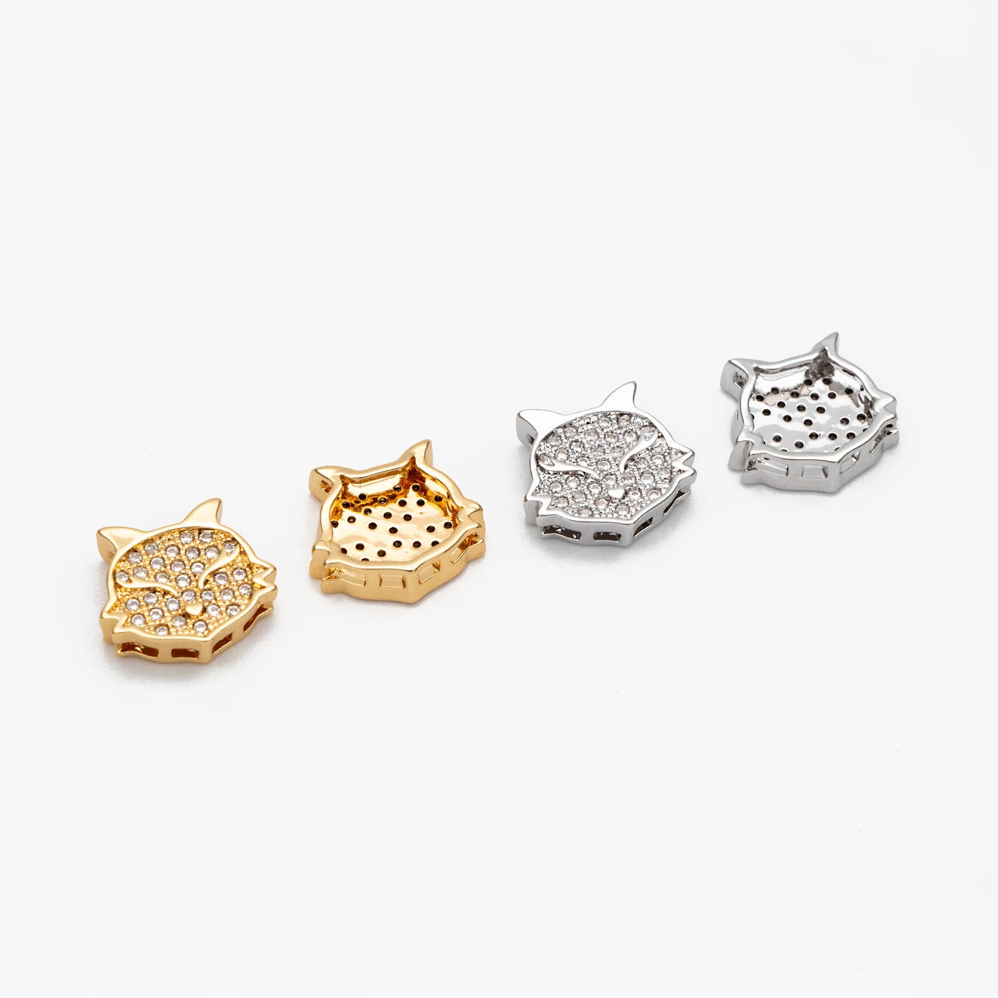 4pcs CZ Micro Pave Fox Charms 12x10mm, Real Gold/ Silver Rhodium plated Brass Fox Beads Connectors (GB-180)