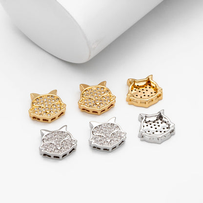 4pcs CZ Micro Pave Fox Charms 12x10mm, Real Gold/ Silver Rhodium plated Brass Fox Beads Connectors (GB-180)