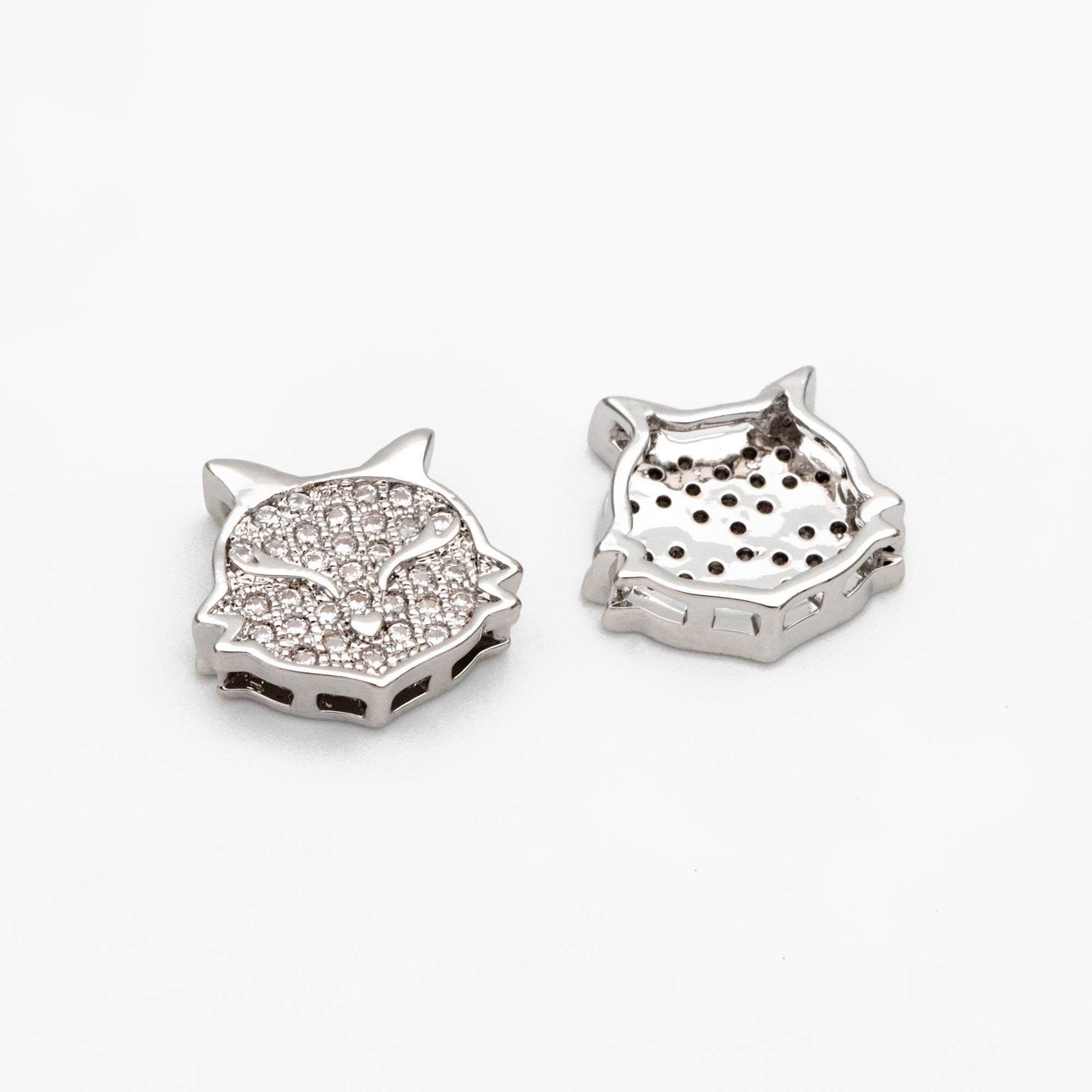 4pcs CZ Micro Pave Fox Charms 12x10mm, Real Gold/ Silver Rhodium plated Brass Fox Beads Connectors (GB-180)