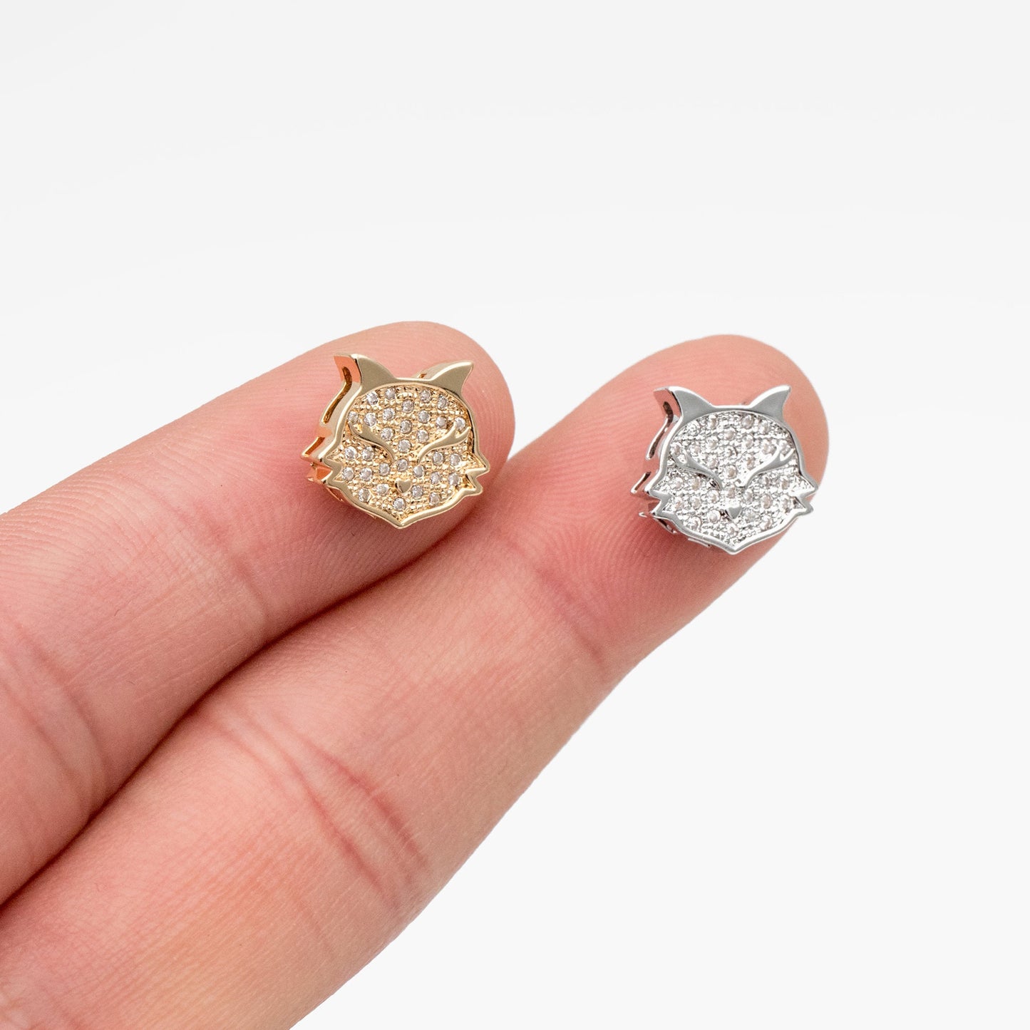4pcs CZ Micro Pave Fox Charms 12x10mm, Real Gold/ Silver Rhodium plated Brass Fox Beads Connectors (GB-180)