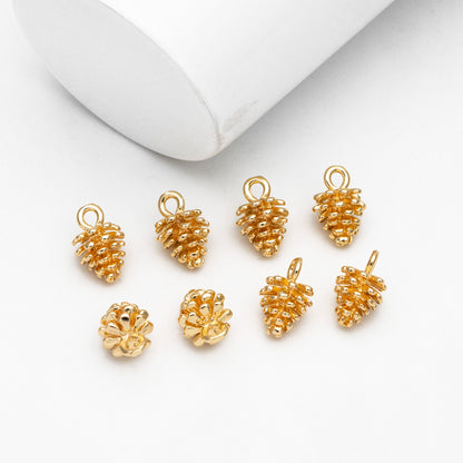 10pcs Gold Pine Cone 3D Charms 12x8mm, Real Gold plated Brass, Lead Nickel Free (GB-4589-I)