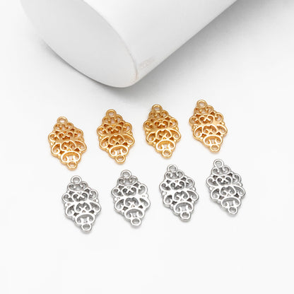 10pcs Gold /Silver Filigree Charms 17mm, Real Gold/ Rhodium plated Brass Floral Connectors with Loops (GB-191)