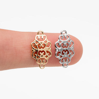 10pcs Gold /Silver Filigree Charms 17mm, Real Gold/ Rhodium plated Brass Floral Connectors with Loops (GB-191)