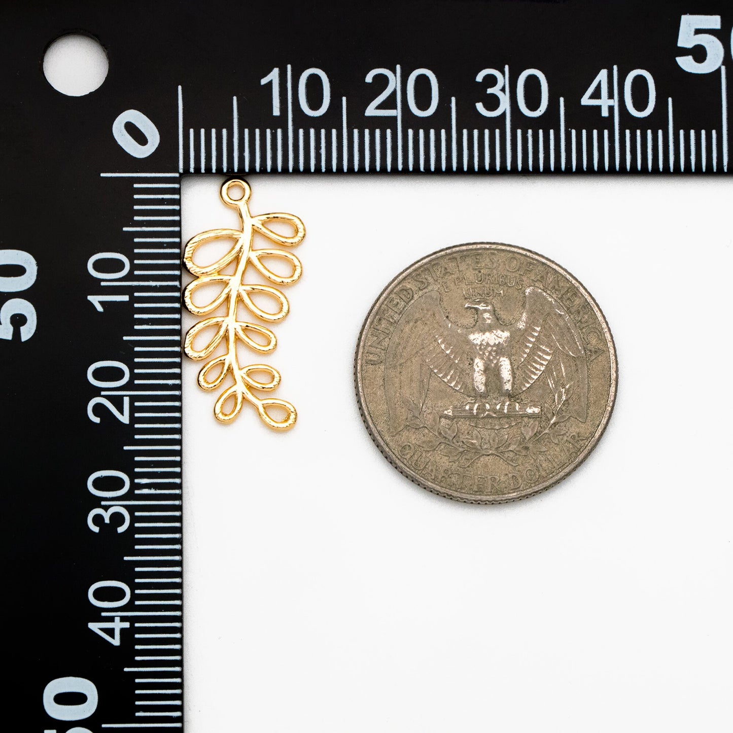 10pcs Gold Leaf Charms 24mm, Real Gold plated Brass Branch Pendants (GB-120-B)