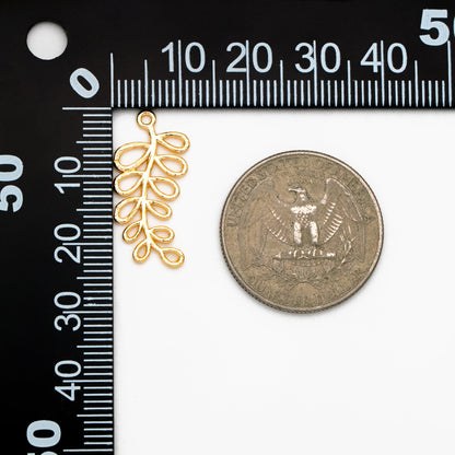 10pcs Gold Leaf Charms 24mm, Real Gold plated Brass Branch Pendants (GB-120-B)