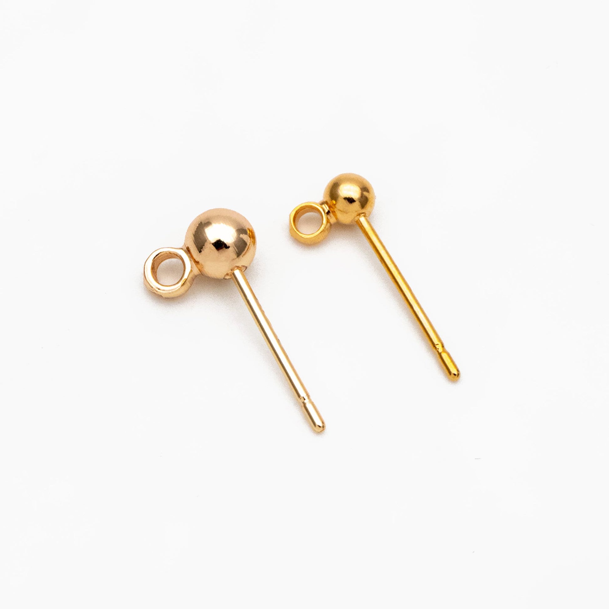20pcs Gold/ Silver/ Rose Gold Earring Posts, Stud Earring with Loop, 3mm/ 4mm Ball Size (GB-443)