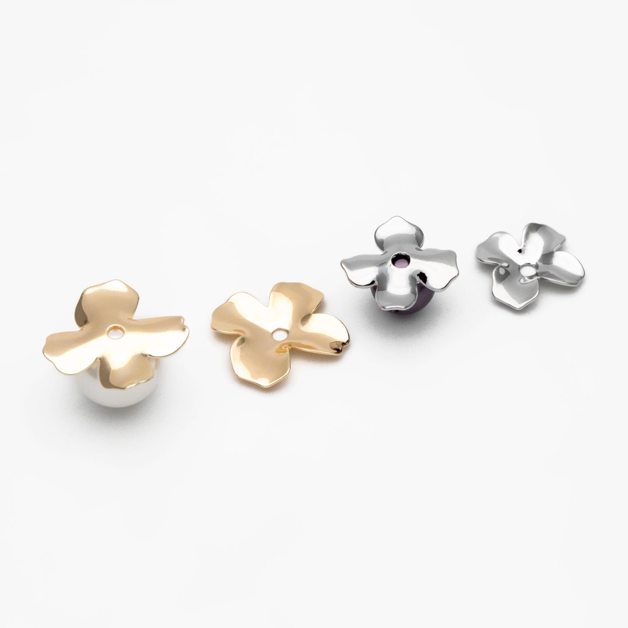 10pcs Gold/ Silver tone Flower Charms, Real Gold/ Rhodium plated Brass Bead Caps, Floral Disc Spacer Beads (GB-852)