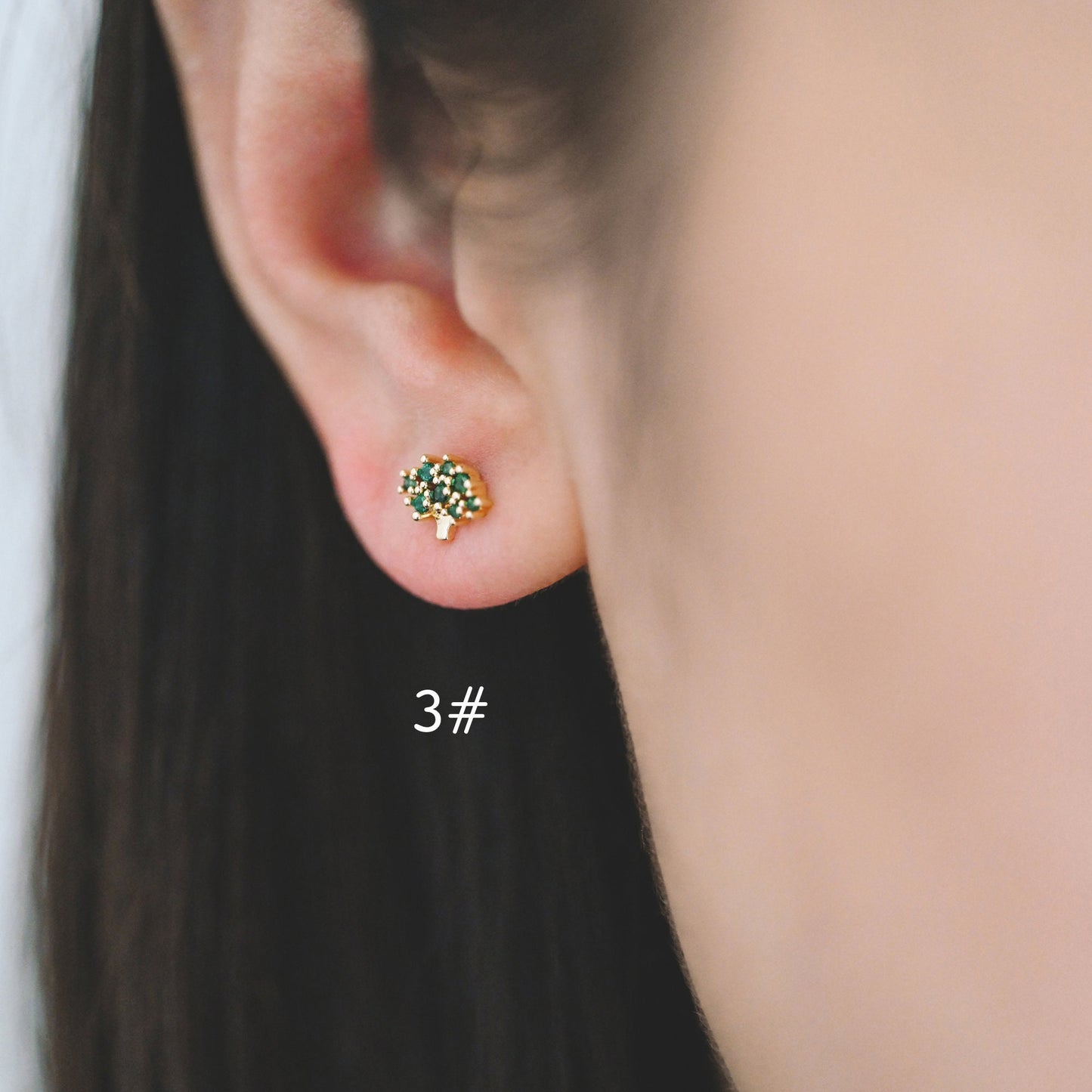 10pcs CZ Pave Gold Fruits and Vegetables Ear Posts, Gold Plated Brass Stud Earrings, Minimalist Summer Earrings (GB-3854)