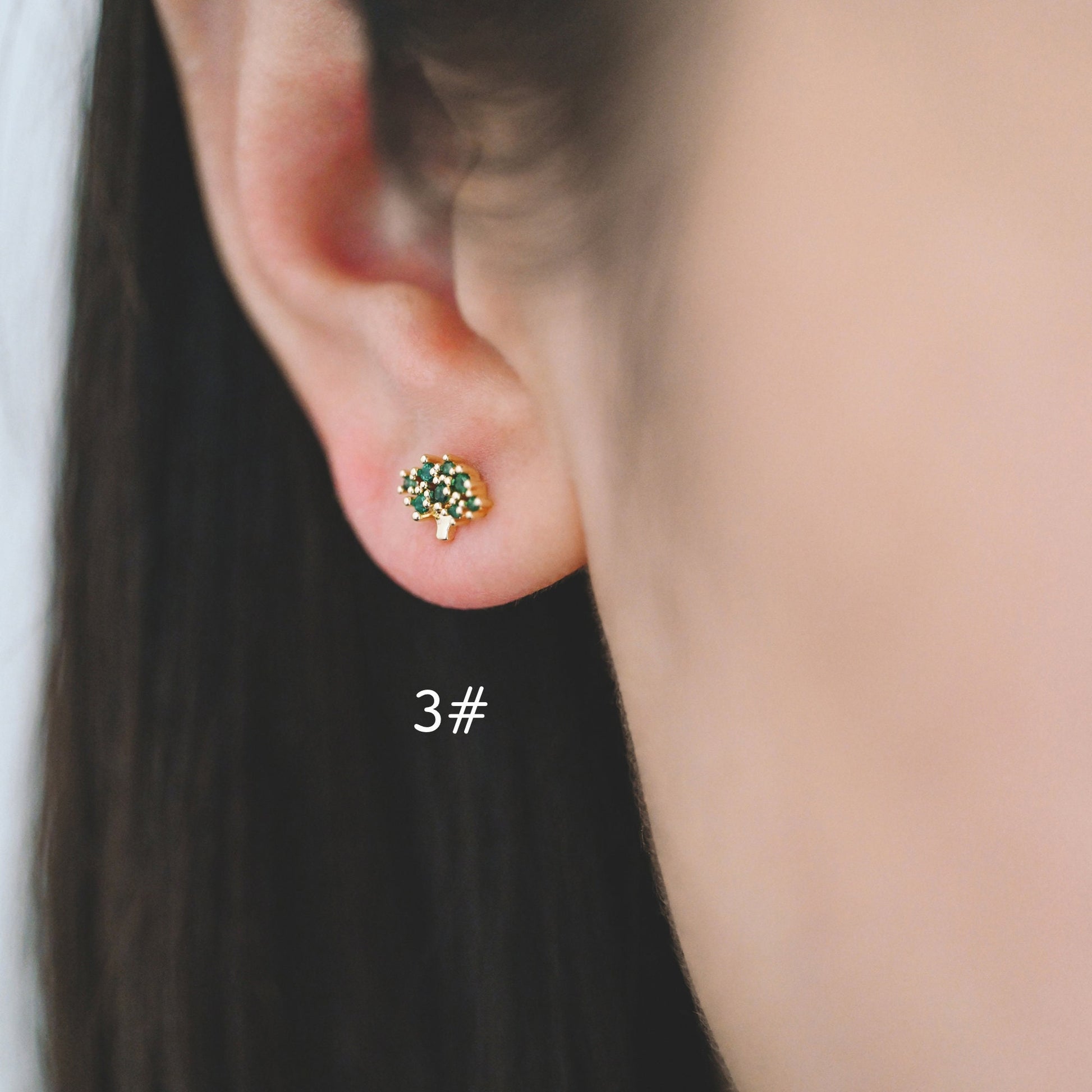 10pcs CZ Pave Gold Fruits and Vegetables Ear Posts, Gold Plated Brass Stud Earrings, Minimalist Summer Earrings (GB-3854)