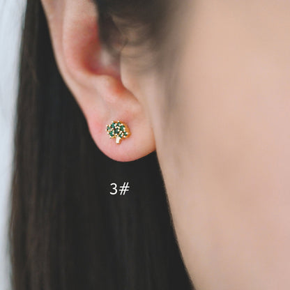 10pcs CZ Pave Gold Fruits and Vegetables Ear Posts, Gold Plated Brass Stud Earrings, Minimalist Summer Earrings (GB-3854)