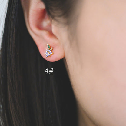 10pcs CZ Pave Gold Fruits and Vegetables Ear Posts, Gold Plated Brass Stud Earrings, Minimalist Summer Earrings (GB-3854)