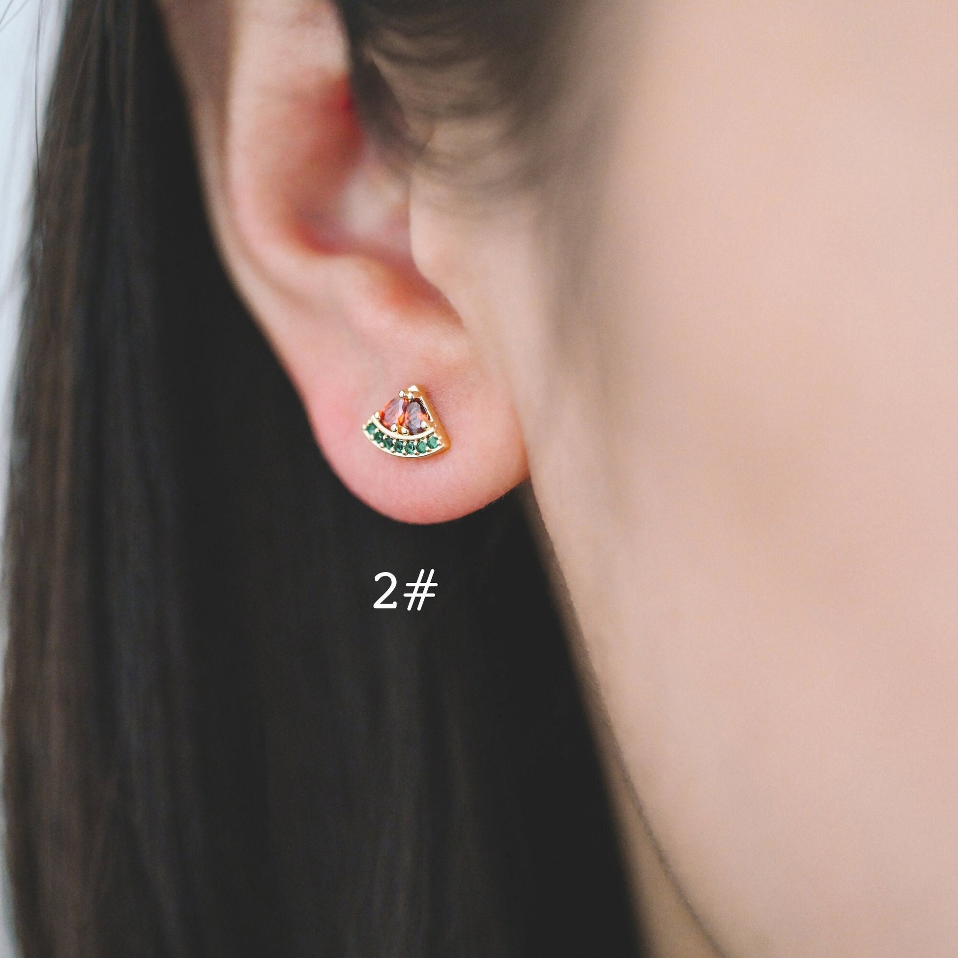 10pcs CZ Pave Gold Fruits and Vegetables Ear Posts, Gold Plated Brass Stud Earrings, Minimalist Summer Earrings (GB-3854)