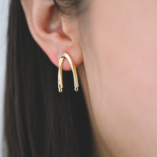 4pcs Gold Twist Bar Stud Earrings with 2 Loops, U-shaped Ear Posts, Simple Ear Wire Findings (GB-3857)