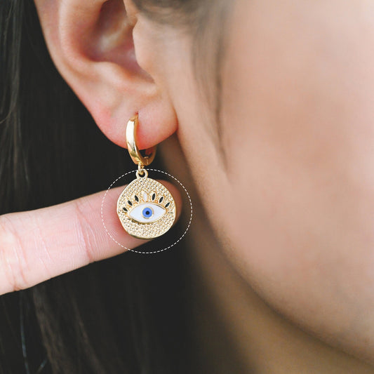 4pcs Gold Enamel Evil Eyes Charm, 18K Gold plated Brass, Round Evil Eyes Charm Pendants (GB-4085-J)