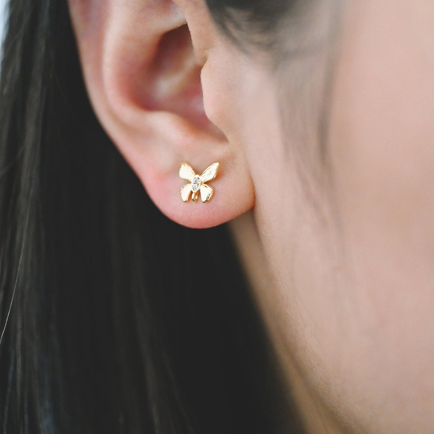 10pcs Gold Butterfly Earring with Loop, Gold plated Brass, Dianty Butterfly Stud Earring, Jewelry Supplies (GB-3909)