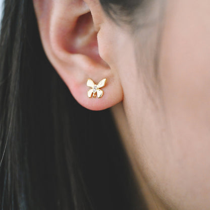 10pcs Gold Butterfly Earring with Loop, Gold plated Brass, Dianty Butterfly Stud Earring, Jewelry Supplies (GB-3909)
