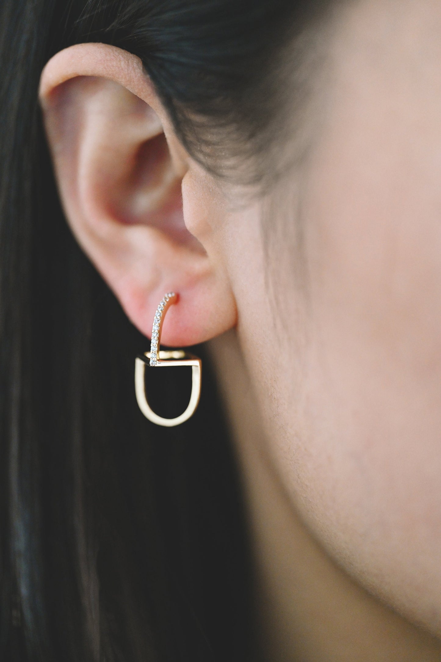 4pcs CZ Pave Gold Asymmetry Earrings, 18K Gold plated Brass Geometric Stud Earrings (GB-3912)