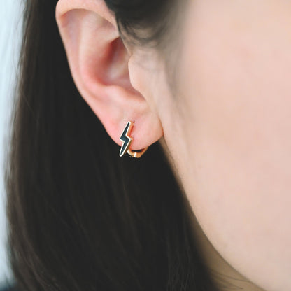 4pcs Gold Enamel Lightning Hoop Earrings, 18K Gold plated Brass, Minimalist Huggie Earrings (GB-3843-D)